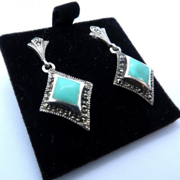 925 Silver Turquoise and Marcasite earrings side view