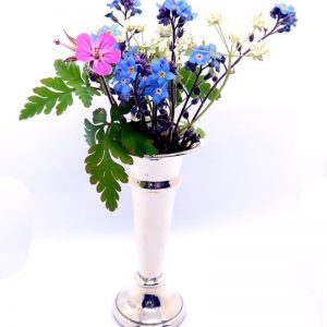 Vintage Silver bud vase with pink and blue flowers