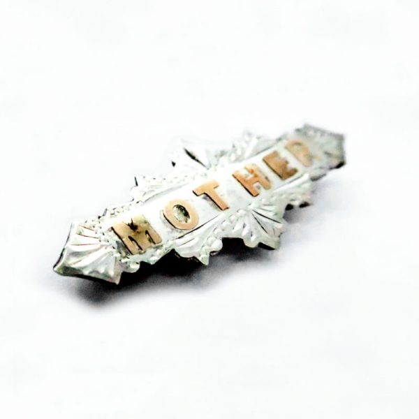 Antique Silver and Gold Mother Brooch side view