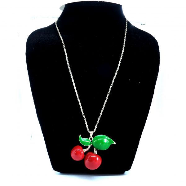 Vintage Cherry pendant necklace on manequin