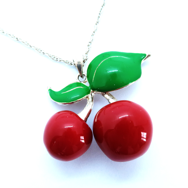 Vintage cherry pendant necklace