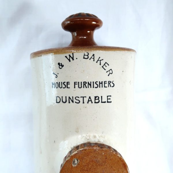 Antique stoneware hot water bottle showing J&W Baker Dunstable markings