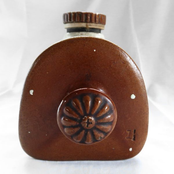 Antique stoneware hot water bottle brown end with flower cap design