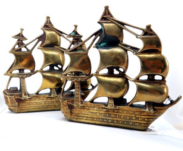 Pair of Vintage HMS Victory Brass Bookends