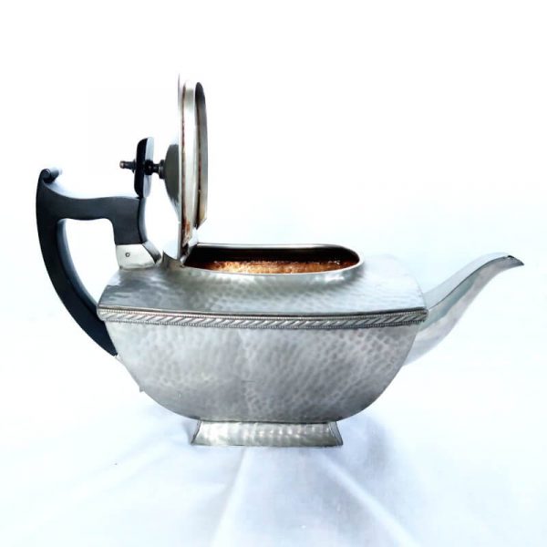 Art Deco Pewter Teapot showing the lid open