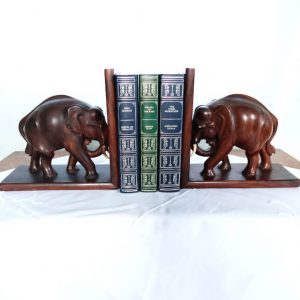 Vintage Elephant Bookends with ivory tusks holding three books
