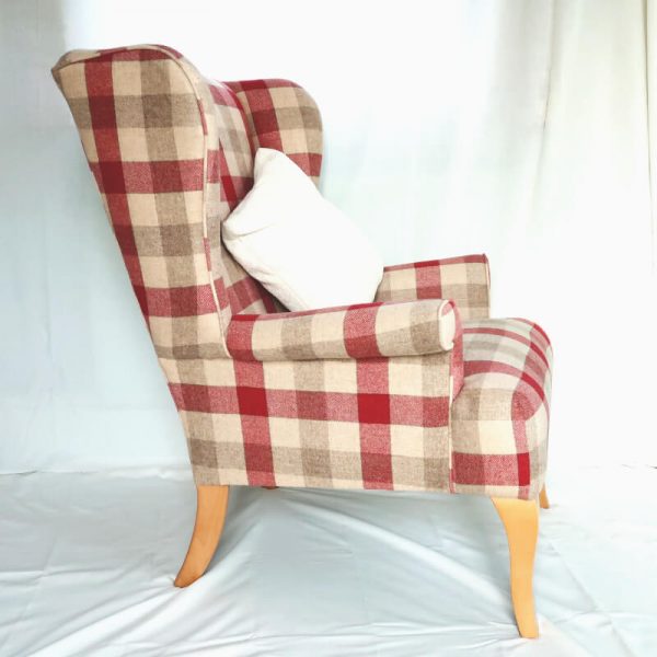 Wing back chair - vintage style side view of chair with white cushion