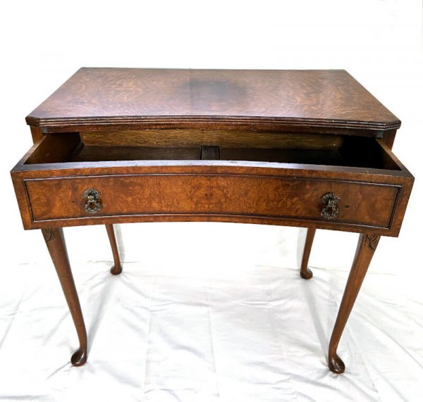 vintage desk or side table front view with open drawer