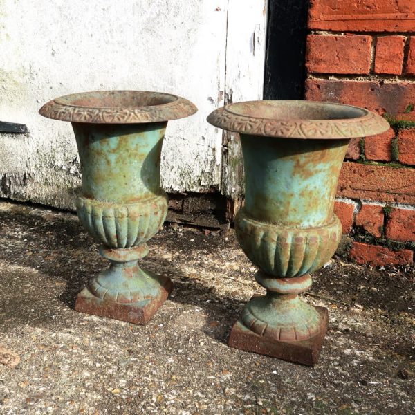 Victorian Garden Urns pair together at an angle